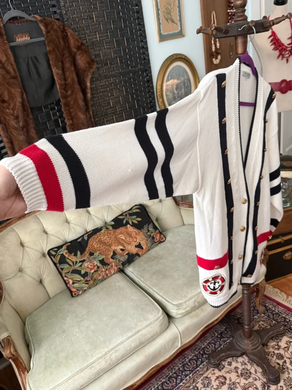 ⚓️ Vintage Nautical Gold Button Cardigan ⚓️ Tess Designs Bermuda XL 100% Cotton - Picture 5 of 13